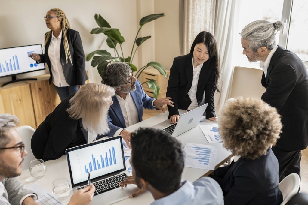 A corporate business meeting on finances